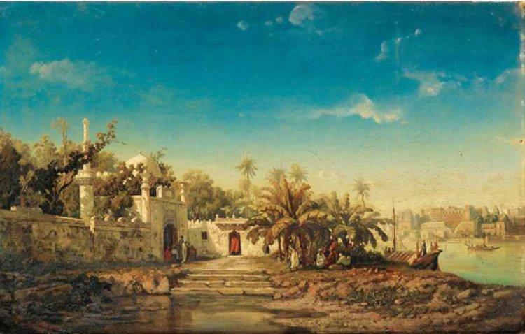 Auguste Borget Mosque on the Banks of the Ganges, India Germany oil painting art